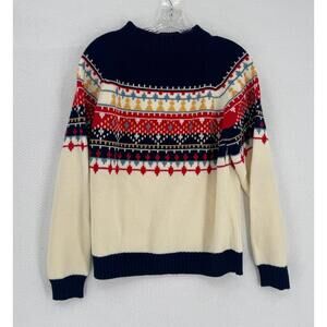 Madison Avenue Womens Vintage Ivory Fair Isle Mock Neck Pullover Sweater Sz L